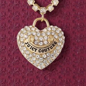 Juicy Couture Gold Tone Pave Womens Crystal Alloy Heart 16 Inch Pendant Necklace